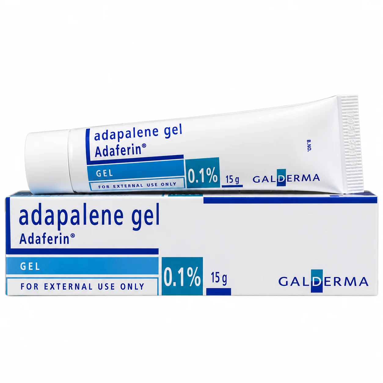 Adaferin adapalene gel 0.1% 15g tube and carton by Galderma