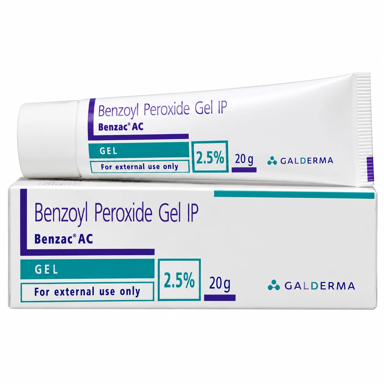 Benzac AC 2.5% benzoyl peroxide gel 20g tube and carton by Galderma