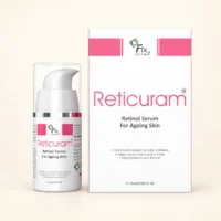 Fixderma Reticuram retinol serum 15ml pump bottle next to its pink and white box