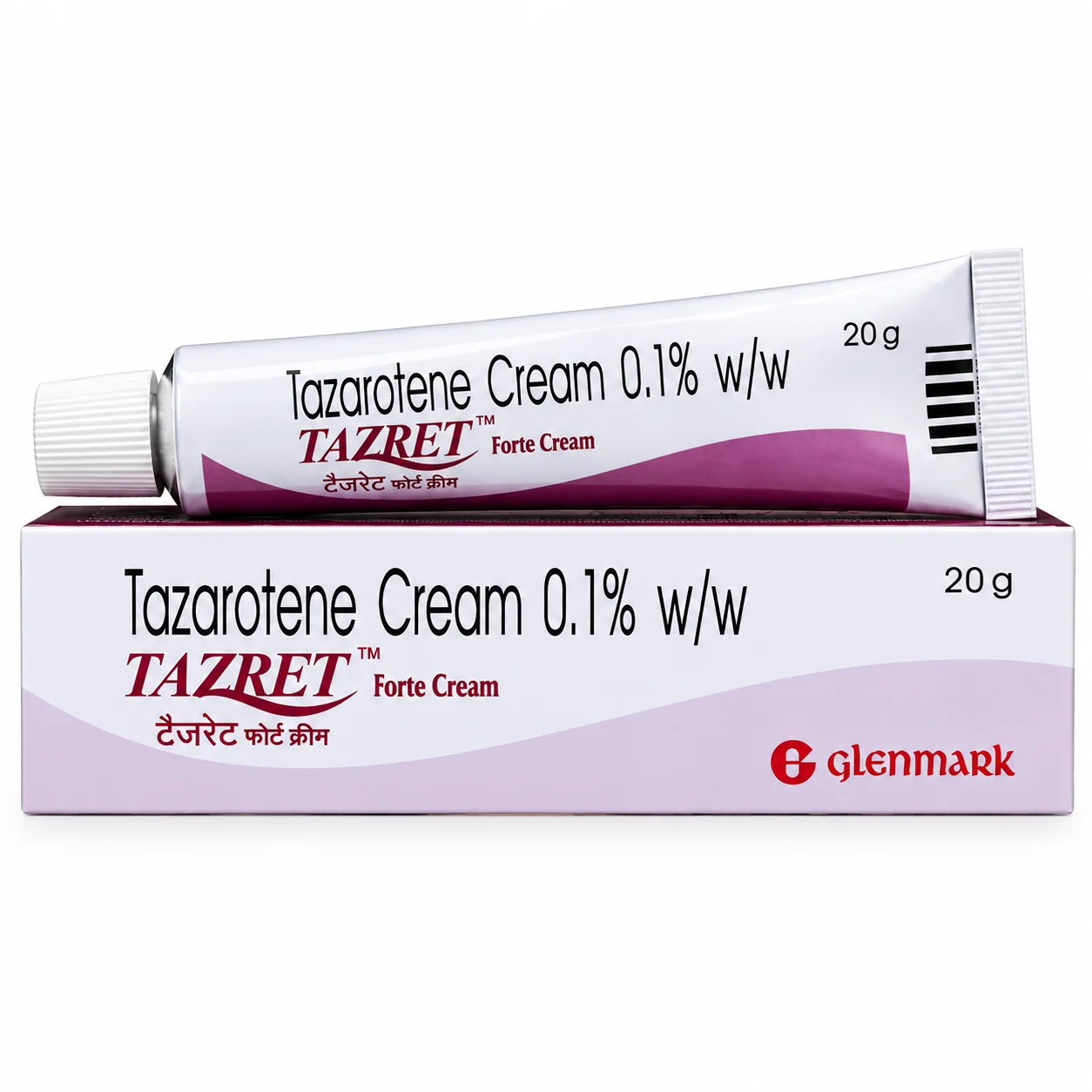 Tazret Forte Cream tazarotene 0.1% w/w 20g tube and carton by Glenmark